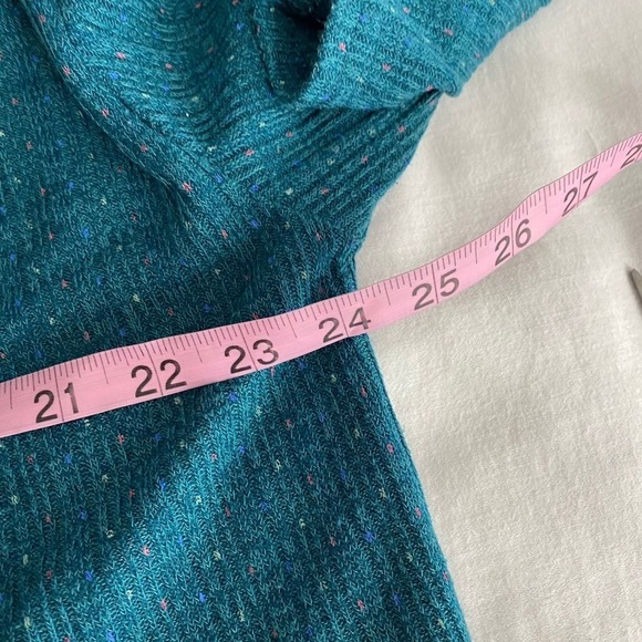Modcloth Teal with Multicolor Knit Cropped Long Sleeve Turtle Neck Size Medium - Picture 3 of 7